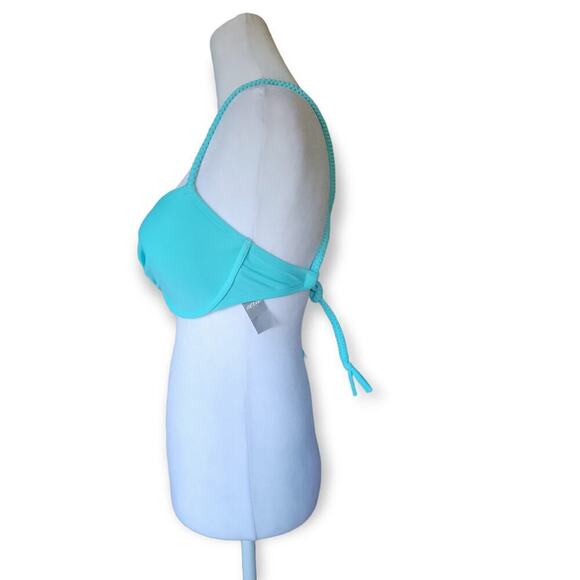 NWT Aerie Lightly Lined Macrame Bikini Top With Braided Strap Turquoise 34DD - Picture 3 of 7
